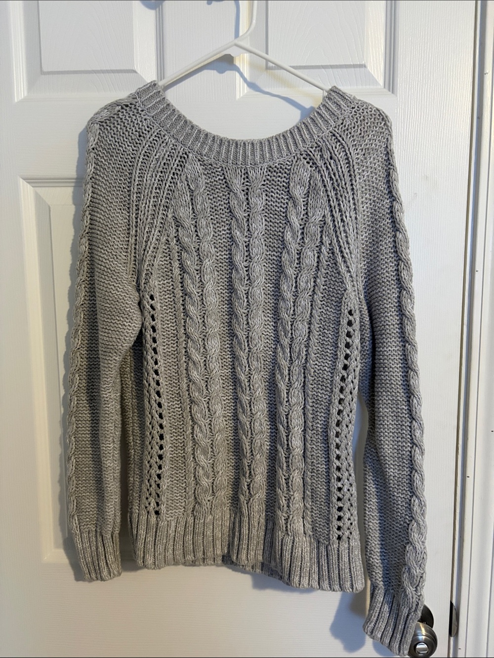 GAP Light Gray Cable Knit Scoopneck Sweater